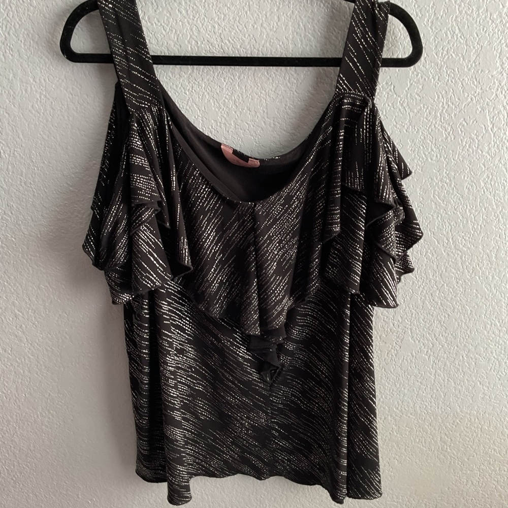 Black and Silver Ruffled Sleeveless Top